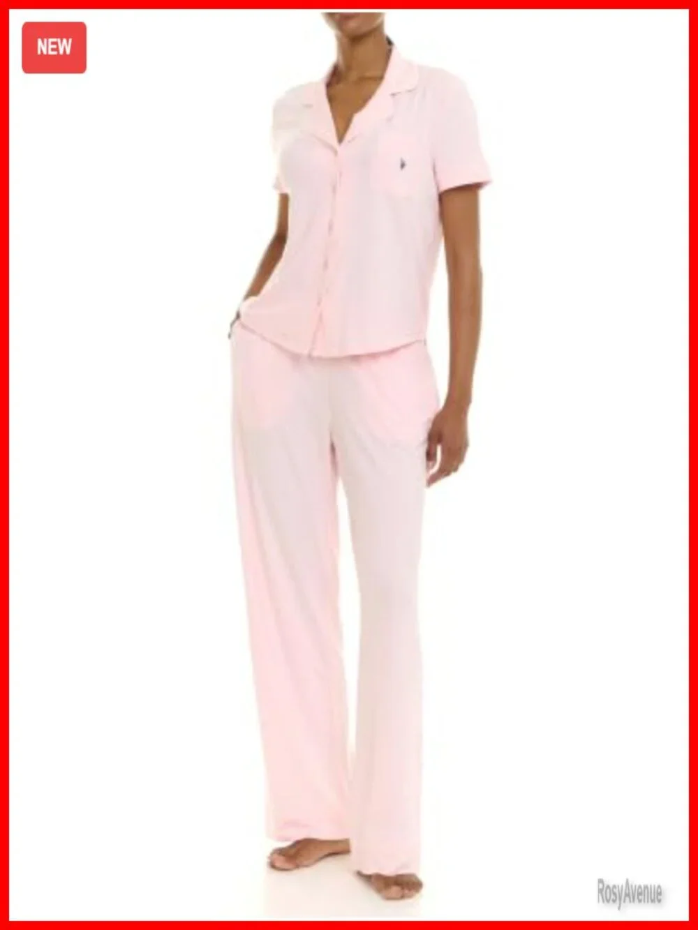 2 Piece Pajama Set Button Down Short Sleeve Top & Long Pants with Pockets